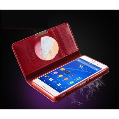 „Kalaideng“ Royale atverčiamas raudonas odinis Sony Xperia Z3 (D6603, D6653) dėklas / Priedai.lt
