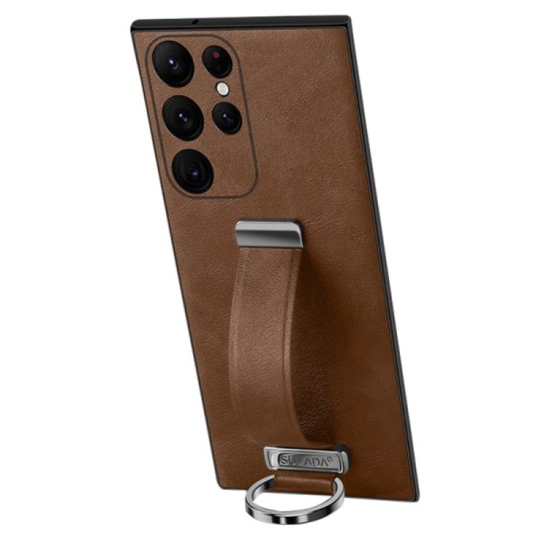"SULADA" Leather Kickstand ümbris - pruun (Galaxy S23 Ultra)