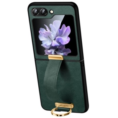 „Sulada“ Leather Kickstand Samsung Galaxy Flip7 FE / Flip6 roheline nahast ümbris - taga | Priedai.lt