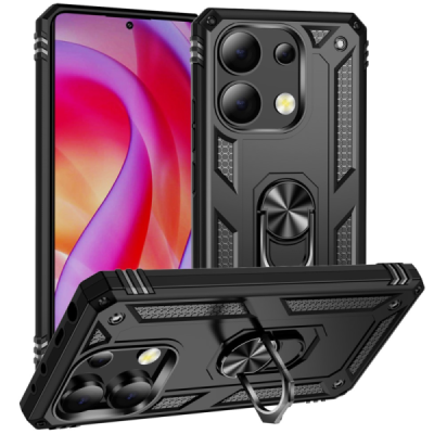 Täiustatud kaitsed "Kickstand" Xiaomi Redmi 13, Poco M6 4G, Redmi Note 13R 5G must kõva silikoon (TPU) ja plastikust ümbris | Pr
