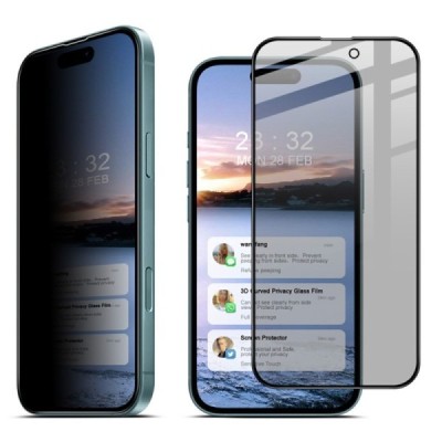 Apple iPhone 16 "IMAK" Tempered Glass privaatsusega täiustatud kaitse must täiskattega kaitseklaas | Priedai.lt