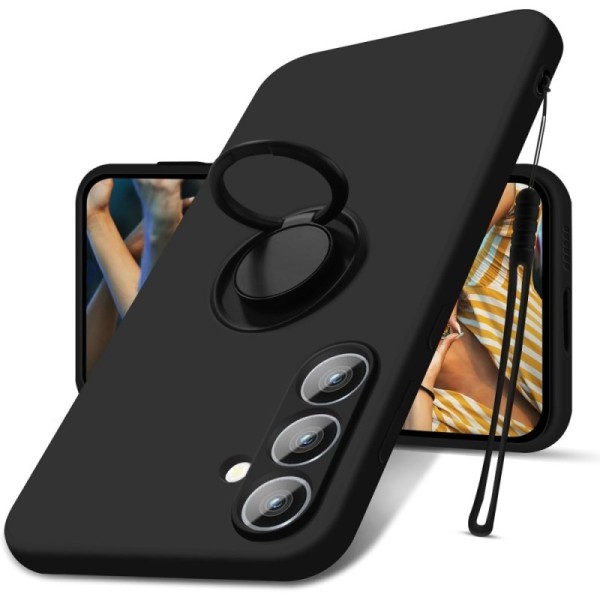 "Dechen" Ring Kickstand kõva silikoon (TPU) ümbris - must (Galaxy S24)