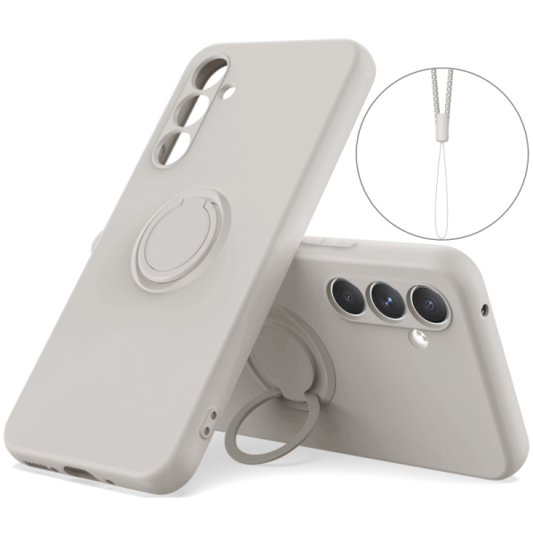 "Dechen" Ring Kickstand kõva silikoon (TPU) ümbris - hall (Galaxy S24)