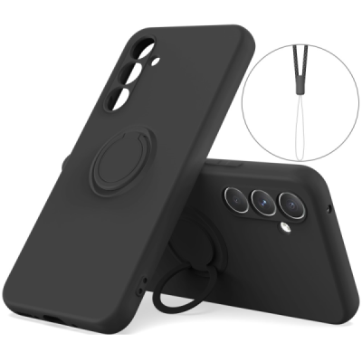 Samsung Galaxy A15 "Dechen" Ring Kickstand kõva silikoon (TPU) ümbris - must | Priedai.lt