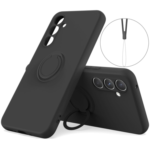"Dechen" Ring Kickstand kõva silikoon (TPU) ümbris - must (Galaxy A15)