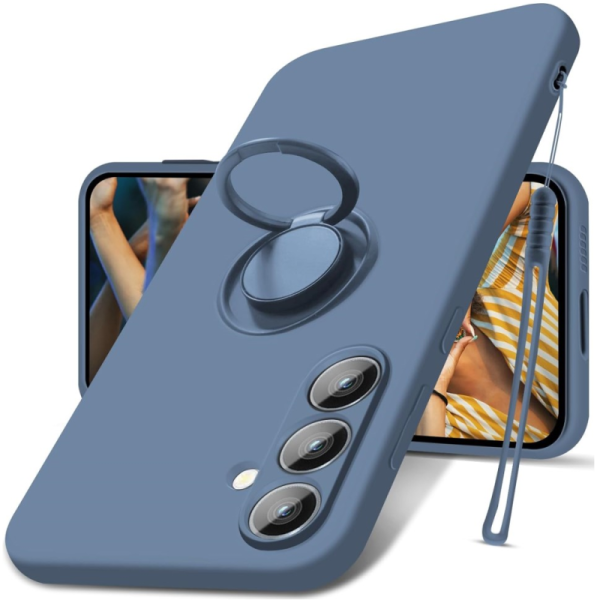 "Dechen" Ring Kickstand kõva silikoon (TPU) ümbris - sinine (Galaxy S24)