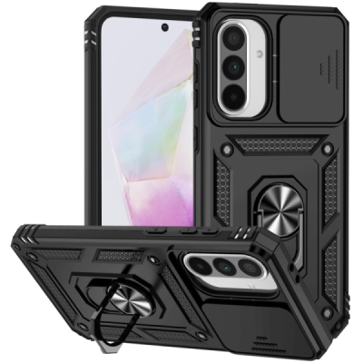 Täiustatud kaitsed "Kickstand" Samsung Galaxy A56 / A36 must kõva silikoon (TPU) ja plastikust ümbris | Priedai.lt