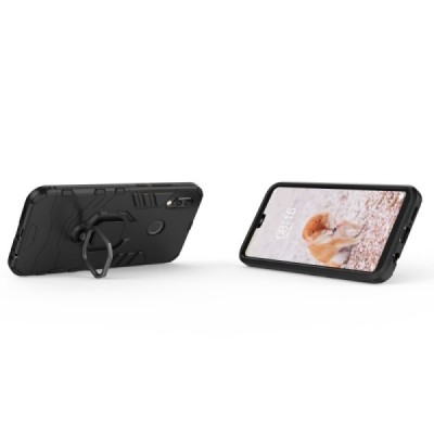 Täiustatud kaitsed "Kickstand" Huawei P20 Lite must kõva silikoon (TPU) ja plastikust ümbris | Priedai.lt