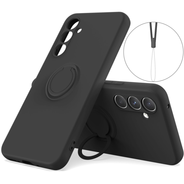 "Dechen" Ring Kickstand kõva silikoon (TPU) ümbris - must (Galaxy S25)