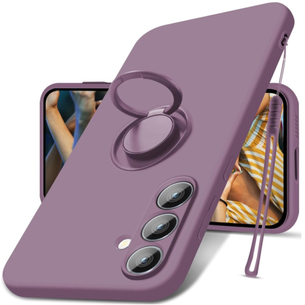 "Dechen" Ring Kickstand kõva silikoon (TPU) ümbris - helelilla (Galaxy S24)