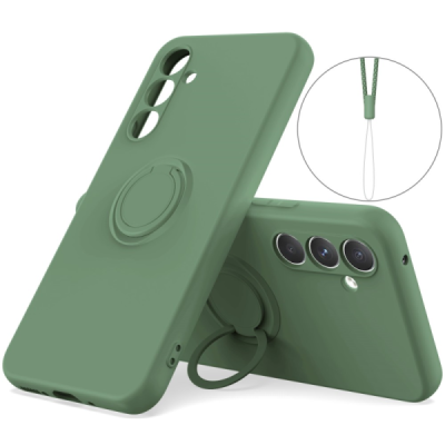 Samsung Galaxy A15 "Dechen" Ring Kickstand kõva silikoon (TPU) ümbris - Kergelt roheline | Priedai.lt