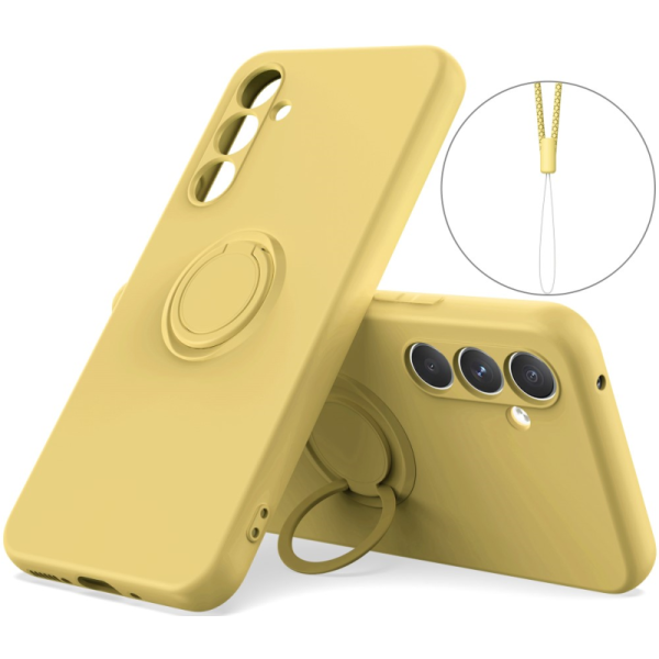 "Dechen" Ring Kickstand kõva silikoon (TPU) ümbris - kollane (Galaxy A15)