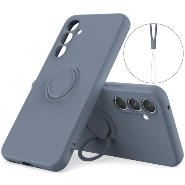 "Dechen" Ring Kickstand kõva silikoon (TPU) ümbris - tumesinist (Galaxy A15)