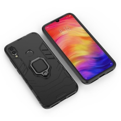 Täiustatud kaitsed "Kickstand" Xiaomi Redmi Note 7 must kõva silikoon (TPU) ja plastikust ümbris | Priedai.lt