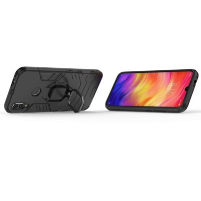 Täiustatud kaitsed "Kickstand" Xiaomi Redmi Note 7 must kõva silikoon (TPU) ja plastikust ümbris | Priedai.lt