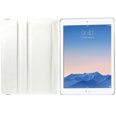 Apple iPad Air 2 solidus atverčiamas baltos spalvos odinis dėklas (360°) - stovas / Priedai.lt
