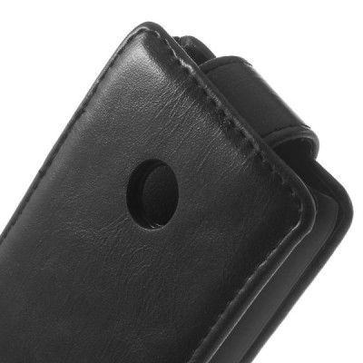 Nokia Lumia 530 klasikinis vertikaliai atverčiamas juodas odinis dėklas / Priedai.lt