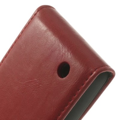 Nokia Lumia 530 klasikinis vertikaliai atverčiamas raudonas odinis dėklas / Priedai.lt