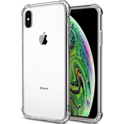 Apple iPhone X (iPhone Xs) tugevdatud kaitse kõvast silikoonist (TPU) ümbris - läbipaistev | Priedai.lt