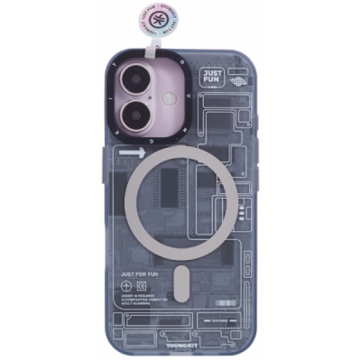 Apple iPhone 16 "YOUNGKIT" tehnoloogiaga MagSafe TPU mattümbris - tagakülg - hall | Priedai.lt