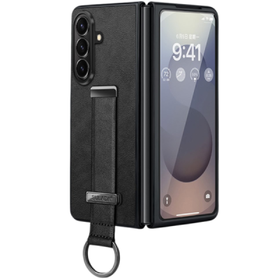„Sulada“ Leather Kickstand Samsung Galaxy Fold7 must nahast ümbris - taga | Priedai.lt