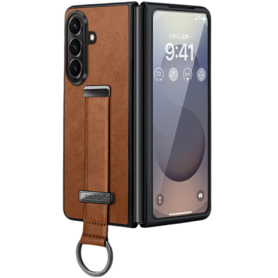 „Sulada“ Leather Kickstand Samsung Galaxy Fold7 pruun nahast ümbris - taga | Priedai.lt