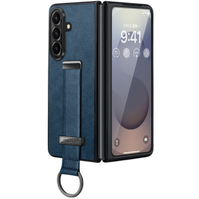 „Sulada“ Leather Kickstand Samsung Galaxy Fold7 sinine nahast ümbris - taga | Priedai.lt