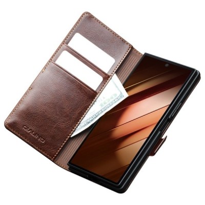 Samsung Galaxy Fold7 "QIALINO" klapitav pruun nahast ümbris | Priedai.lt