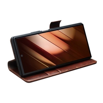 Samsung Galaxy Fold7 "QIALINO" klapitav pruun nahast ümbris | Priedai.lt