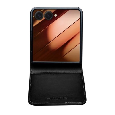 Samsung Galaxy Flip7 "QIALINO" klapitav must nahast ümbris | Priedai.lt