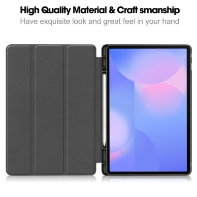 Samsung Galaxy Tab S10 FE+ atverčiamas juodas odinis dėklas - knygutė su vieta liestukui | Priedai.lt