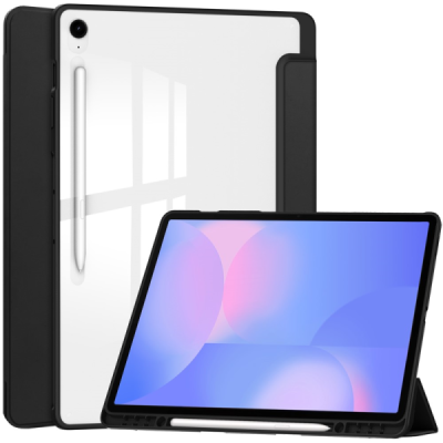 Samsung Galaxy Tab S10 FE+ Copernice ülespööratav must nahast kaaned - märkmik, kus on koht pliiatsi jaoks | Priedai.lt