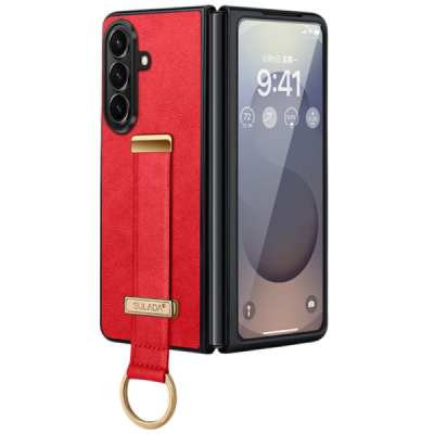 „Sulada“ Leather Kickstand Samsung Galaxy Fold7 punane nahast ümbris - taga | Priedai.lt