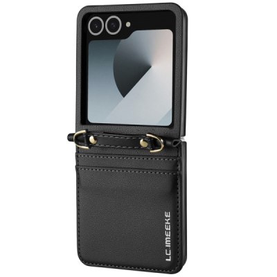 Samsung Galaxy Flip7 „LC.IMEEKE“ Leather plastikust must korpus - taga | Priedai.lt