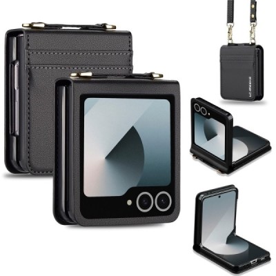 Samsung Galaxy Flip7 „LC.IMEEKE“ Leather plastikust must korpus - taga | Priedai.lt
