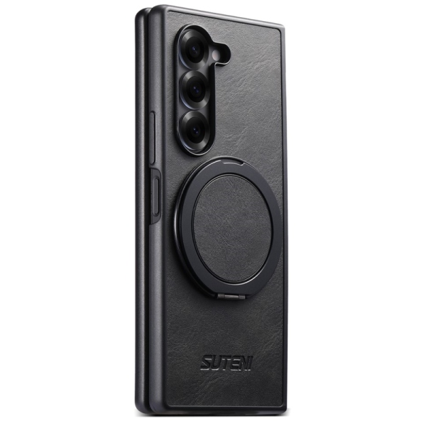 „SUTENI“ Kickstand plastist läbipaistev kaaned - must (Galaxy Fold7)