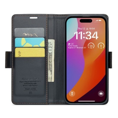 Apple iPhone 16 Pro Max CaseMe Leather tahke nahk kaaned - must | Priedai.lt