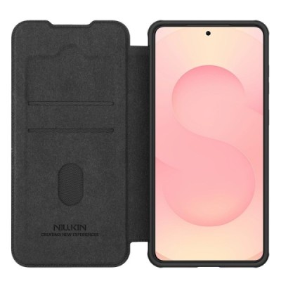 Luksuslik Nillkin Qin Pro seeria must nahast klapiga ümbris Samsung Galaxy S25 Edge'ile| Priedai.lt