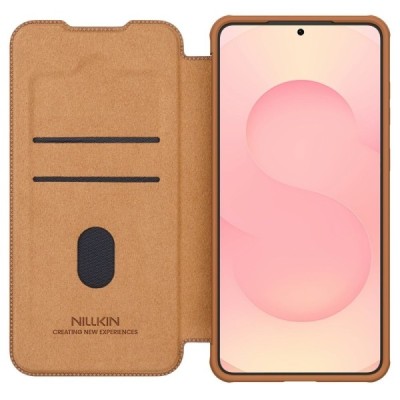 Luksuslik "Nillkin" Qin Pro seeria pruun nahast klappümbris Samsung Galaxy S25 Edge | Priedai.lt