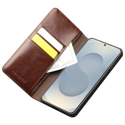 Samsung Galaxy S25 Edge "QIALINO" klapitav pruun nahast kaaned | Priedai.lt