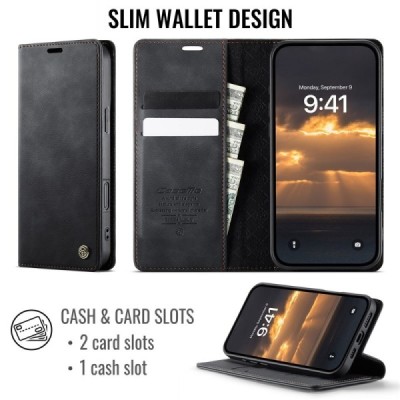 Apple iPhone 16 Pro Max CaseMe Retro Skin tahke nahk kaaned - must | Priedai.lt