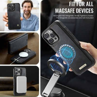 Apple iPhone 16 Pro „CaseMe“ MagSafe Leather 2-ühes klapiga ümbris - must | Priedai.lt