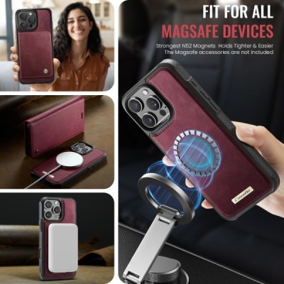 Apple iPhone 16 Pro „CaseMe“ MagSafe Leather 2-ühes klapiga ümbris - burgundia | Priedai.lt