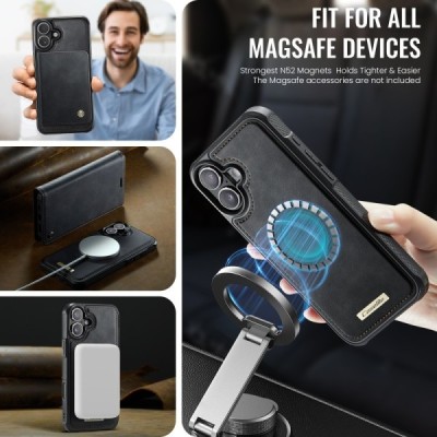 Apple iPhone 16 „CaseMe“ MagSafe Leather 2-ühes klapiga ümbris - must | Priedai.lt