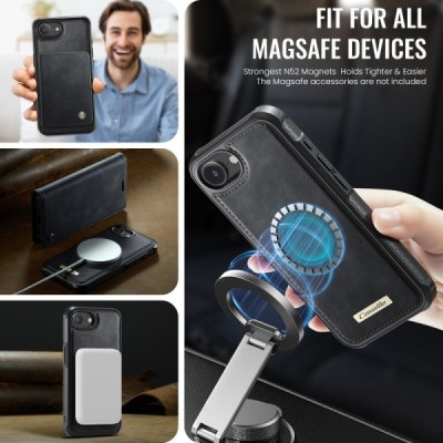 „CaseMe“ MagSafe Leather 2-ühes klapiga ümbris - must (iPhone 17e / 16e)