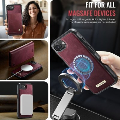 „CaseMe“ MagSafe Leather 2-ühes klapiga ümbris - burgundia (iPhone 17e / 16e)