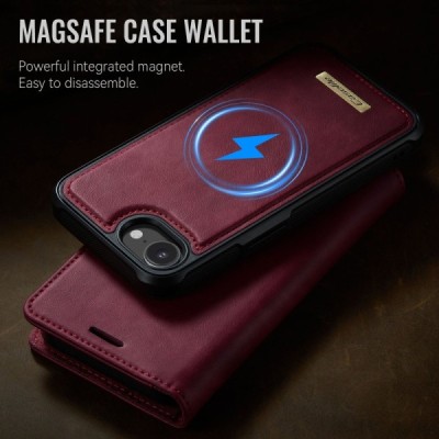 „CaseMe“ MagSafe Leather 2-ühes klapiga ümbris - burgundia (iPhone 17e / 16e)