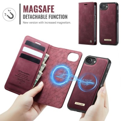 „CaseMe“ MagSafe Leather 2-ühes klapiga ümbris - burgundia (iPhone 17e / 16e)