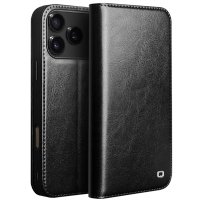 Apple iPhone 17 Pro Max "QIALINO" klapitav must nahast kaaned | Priedai.lt