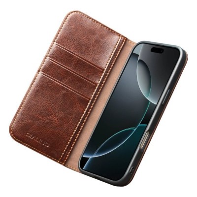 Apple iPhone Air "QIALINO" klapitav pruun nahast kaaned | Priedai.lt